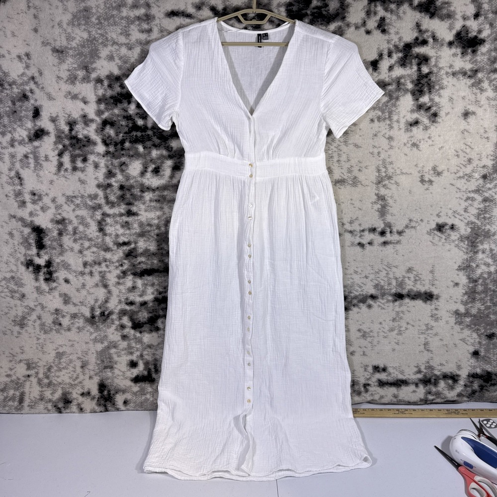 Vero Moda Gauze Dress Womens Size Large Gauze V-Neck Maxi Button Up Bohemian